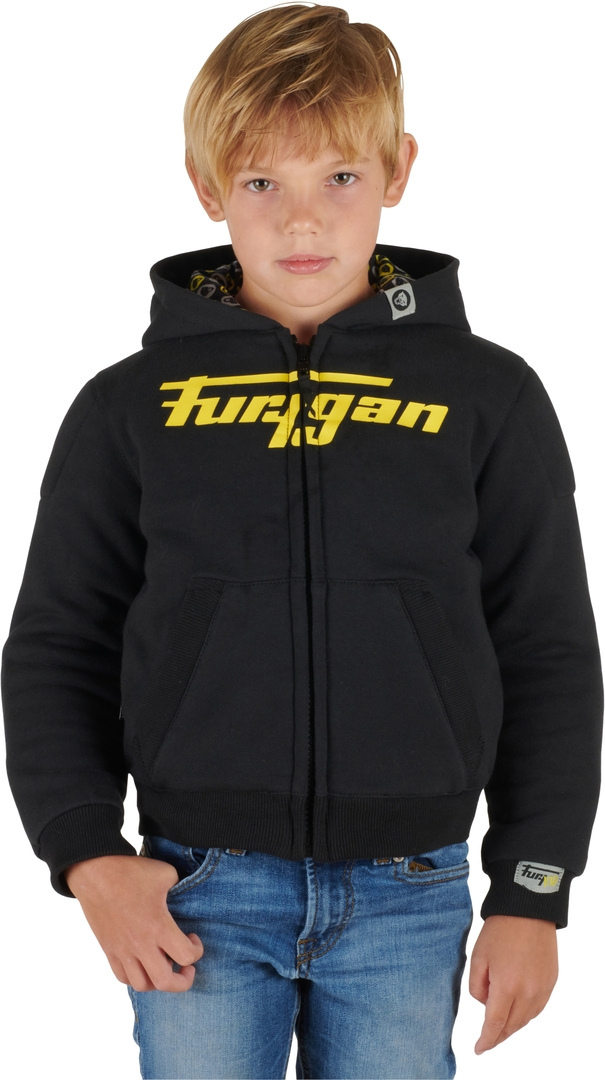 Image of Furygan Luxio Evo Felpa con cappuccio zip per bambini, nero-giallo, dimensione 12 anni