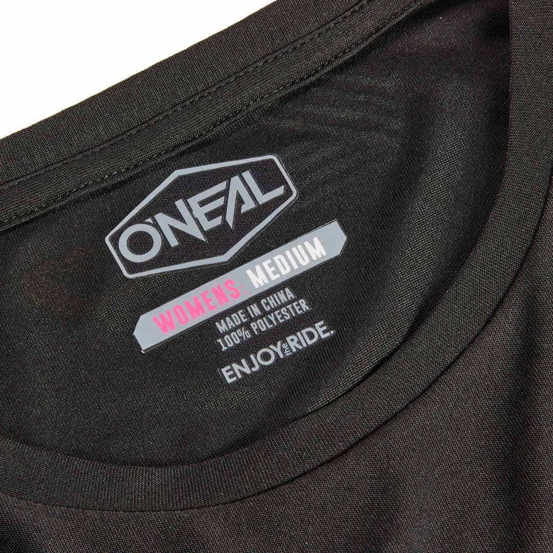 Side view of Oneal Slickrock Short Sleeve Ladies Bicycle Jersey, black, Size L for Women
