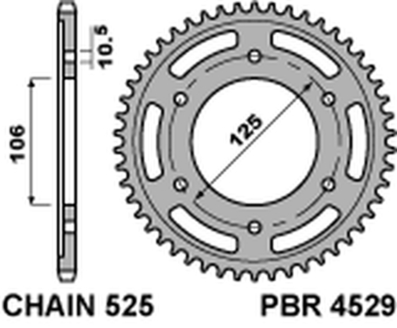PBR Padrão C45 Aço roda dentada traseira 4529 - 525