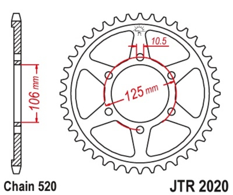 JT SPROCKETS Coroa de aço padrão 2020 - 520