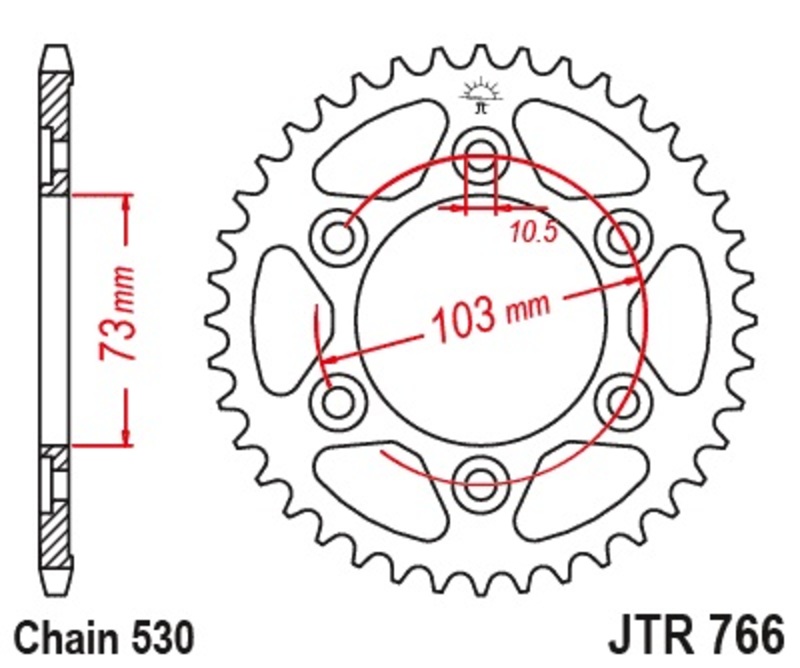 JT SPROCKETS Couronne acier standard 766 - 530