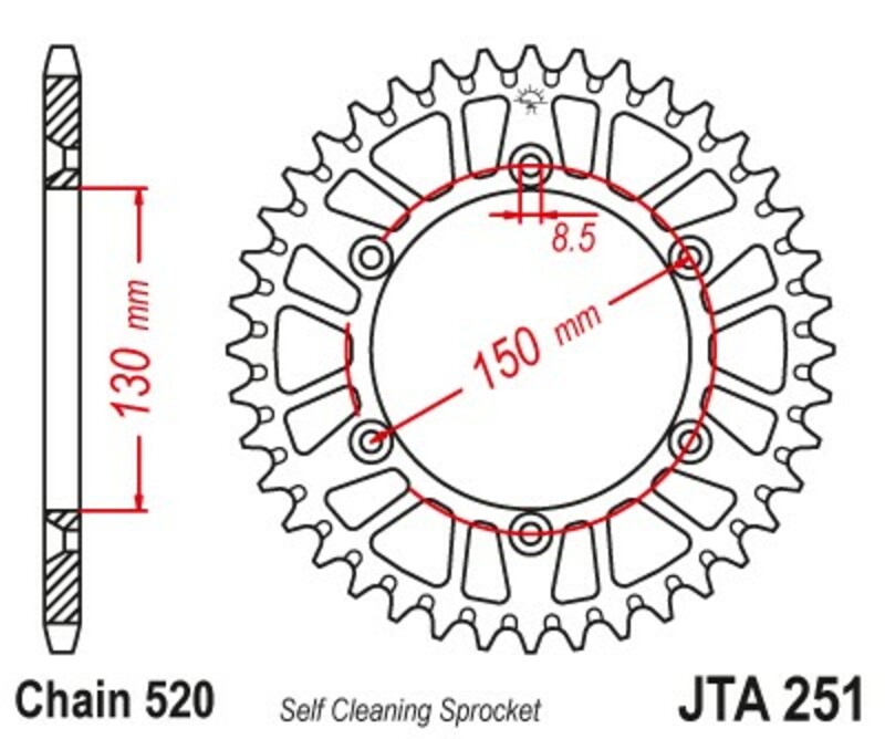 JT SPROCKETS Aluminium Ultra-Light Self-Cleaning Rear Sprocket 251 - 520
