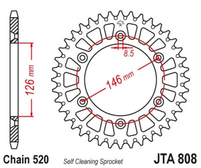 JT SPROCKETS Ultralehká protibahenní hliníková korunka 808 - 520