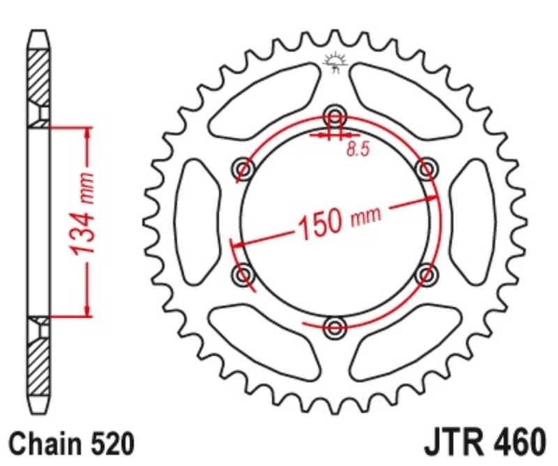 JT SPROCKETS Couronne acier anti-boue 460 - 520
