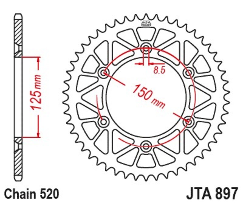 Jt Sprockets Unisex Black Racelite Aluminium Rear Sprocket 897 - 520