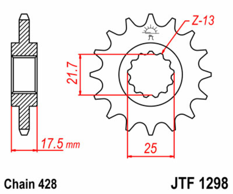 JT SPROCKETS Steel Standard Front Sprocket 1298 - 428, Size 100 mm, Size 100 mm