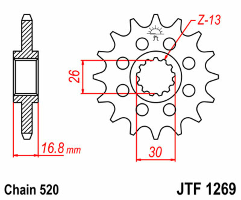 JT SPROCKETS Steel Standard Front Sprocket 1269 - 520, Size 100 mm, Size 100 mm