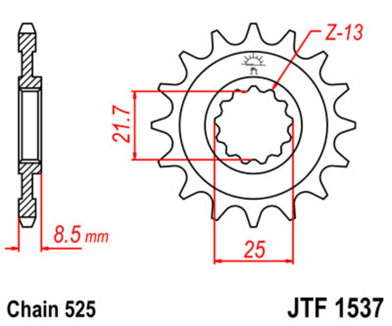 JT SPROCKETS Steel Standard Front Sprocket 1537 - 525, Size 100 mm, Size 100 mm