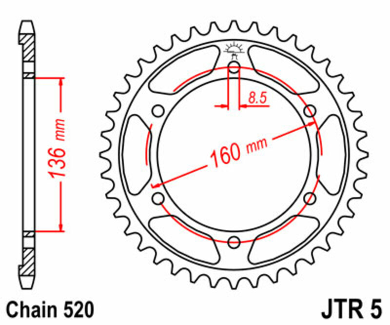 JT SPROCKETS Steel Standard Rear Sprocket 5 - 520