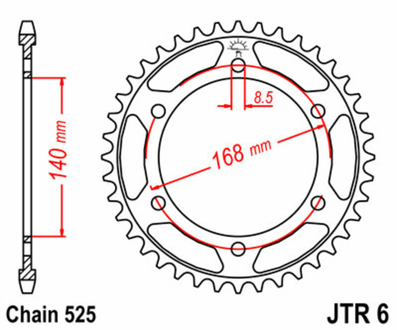 JT SPROCKETS Steel Standard Rear Sprocket 6 - 525