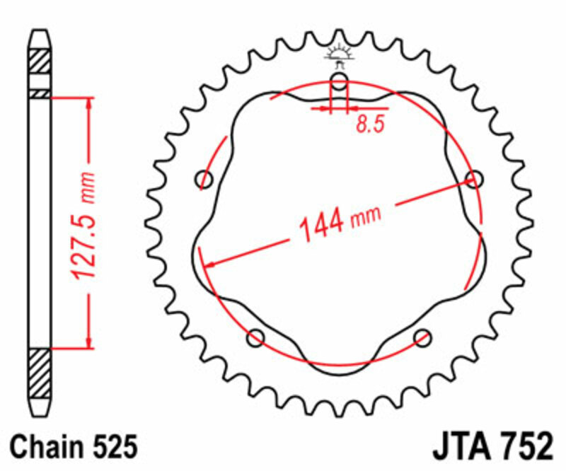JT SPROCKETS Couronne aluminium 752 - 525