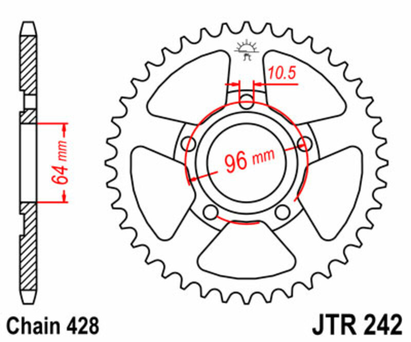 JT SPROCKETS Steel Standard Rear Sprocket 242 - 428, Size 259 mm, Size 259 mm