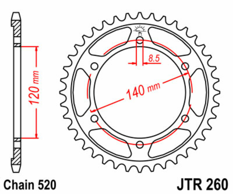 JT SPROCKETS Couronne acier standard 260 - 520