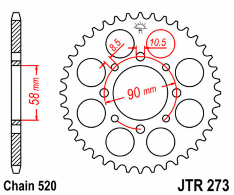JT SPROCKETS Corona standard in acciaio 273 - 520