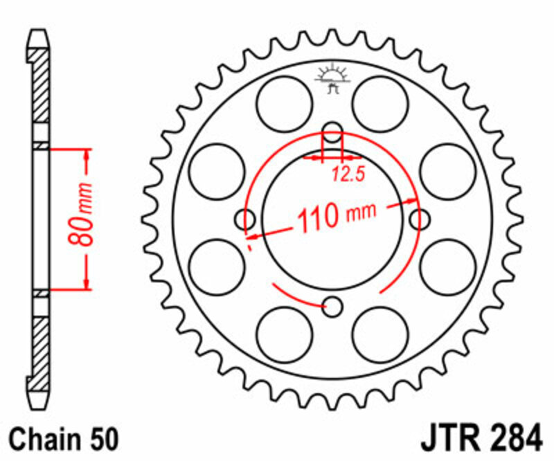 JT SPROCKETS Couronne acier standard 284 - 530