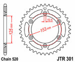 JT SPROCKETS Standard stålkrona 301 - 520