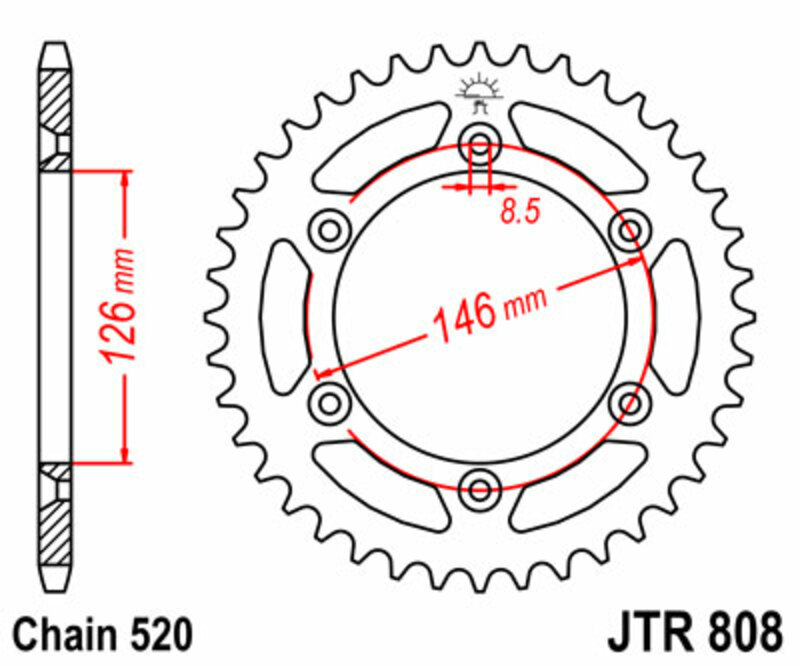 JT SPROCKETS Steel Standard Rear Sprocket 808 - 520