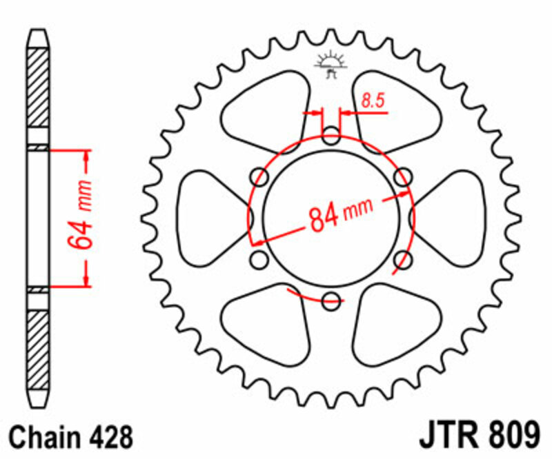 JT SPROCKETS Steel Standard Rear Sprocket 809 - 428