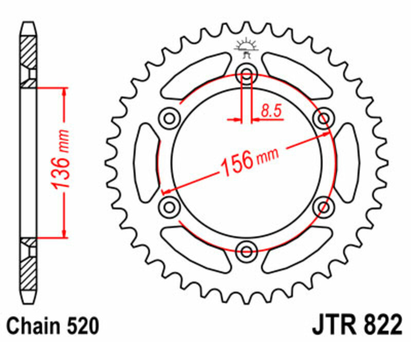JT SPROCKETS Steel Standard Rear Sprocket 822 - 520