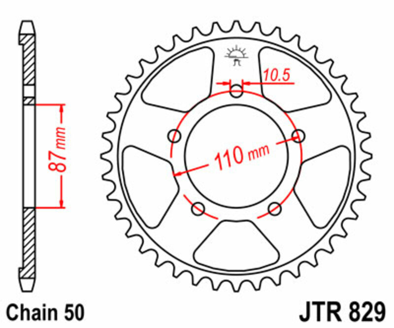 JT SPROCKETS Steel Standard Rear Sprocket 829 - 530, Size 260 mm, Size 260 mm