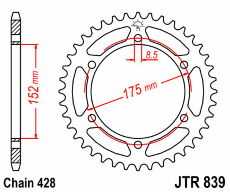JT SPROCKETS Steel Standard Rear Sprocket 839 - 428