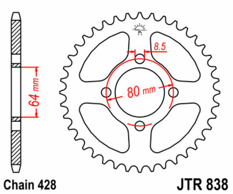 JT SPROCKETS Steel Standard Rear Sprocket 838 - 428