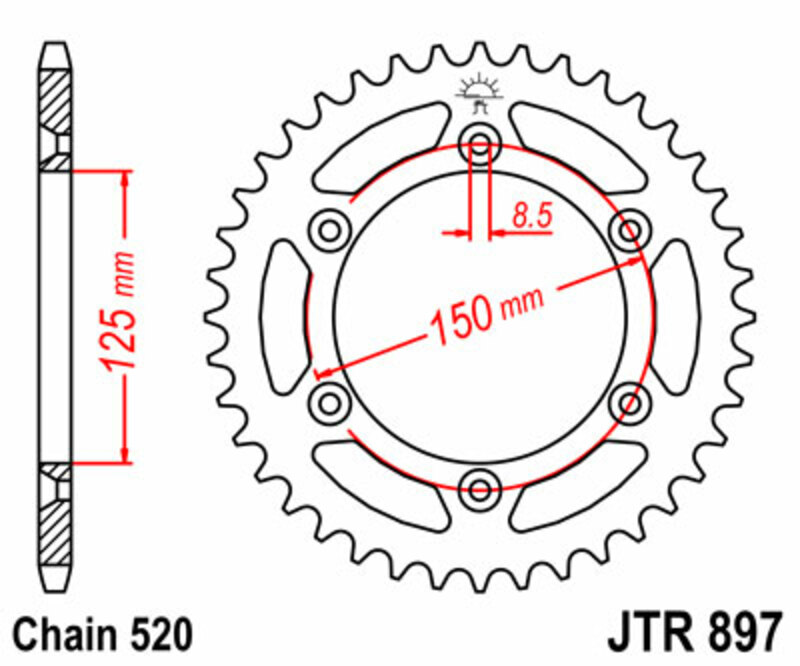 JT SPROCKETS Steel Standard Rear Sprocket 897 - 520