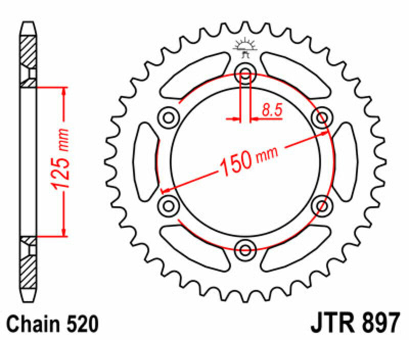 JT SPROCKETS Korona stalowa standardowa 897 - 520