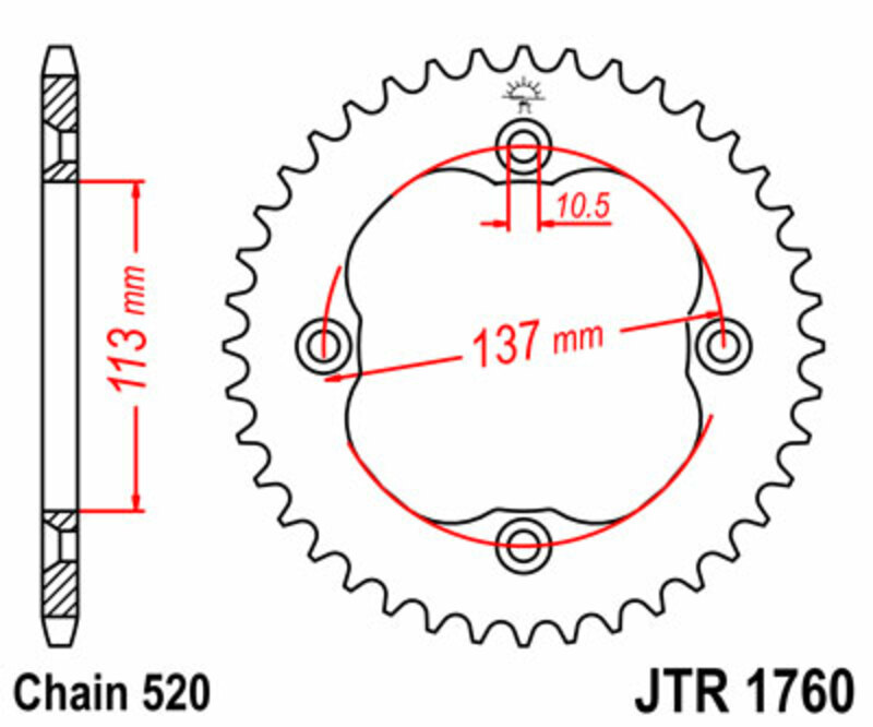 JT SPROCKETS Couronne acier standard 1760 - 520