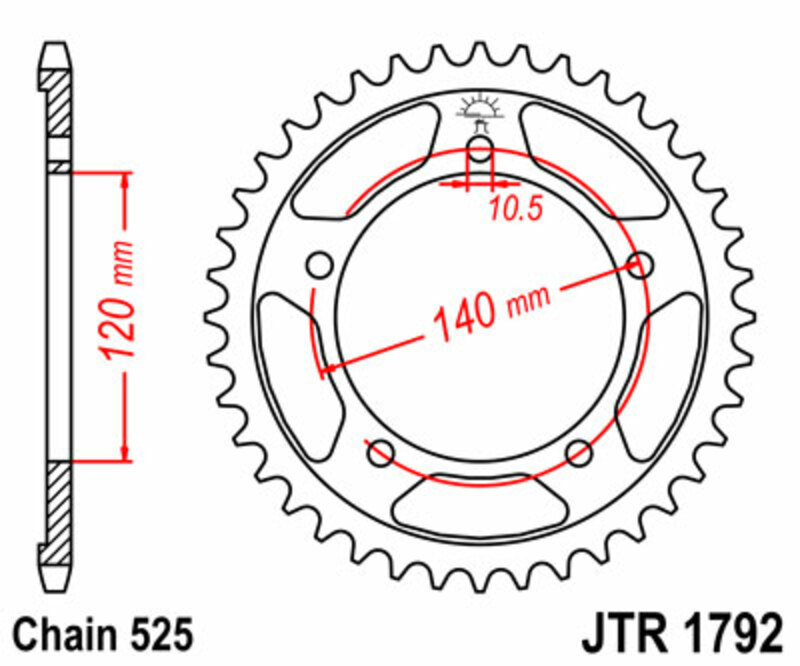 JT SPROCKETS Standaard stalen kroon 1792 - 525