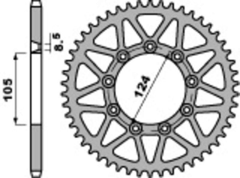 PBR 標準 C45 スチール製リアスプロケット 3505 - 520
