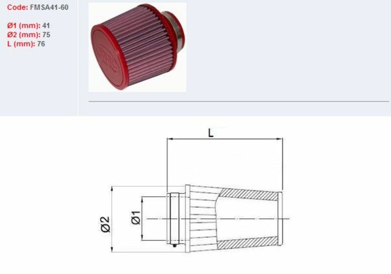 BMC Air Filter Filtre à air conique Ø41mm - FMSA41-60