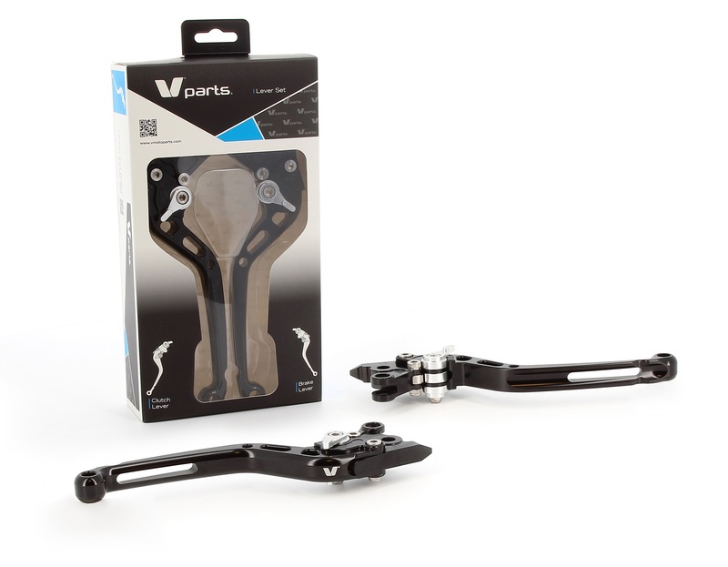 V PARTS Leviers V-PARTS standard 175mm taillé masse noir/visserie alu avec adaptateurs par paire Husqvarna