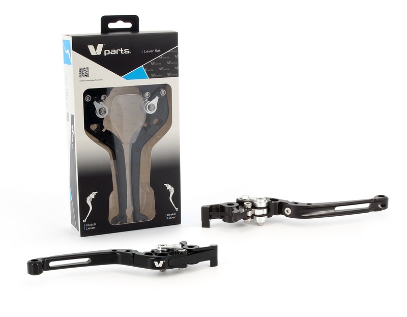 V PARTS Leviers V-PARTS repliables 177mm taillé masse noir/visserie alu avec adaptateurs par paire KTM
