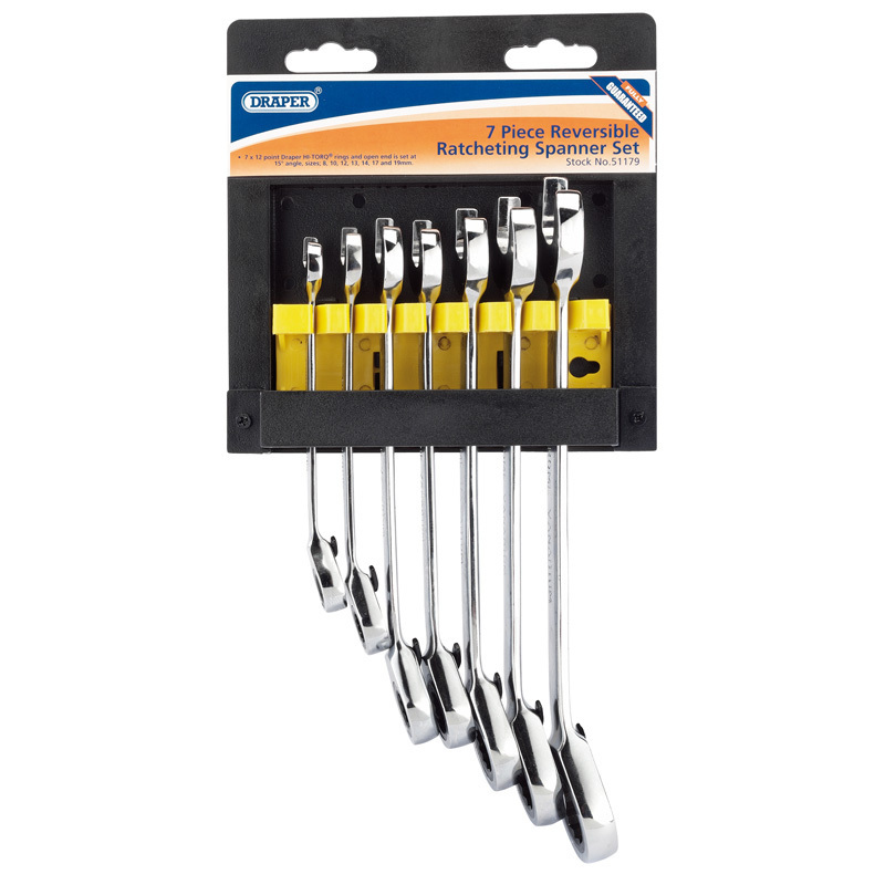 Draper 7 Reversible Ratchet Combination Wrenches Set