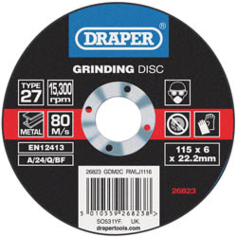 DRAPER Grinding Disc Ø115mm Thickness 6mm Grit 80