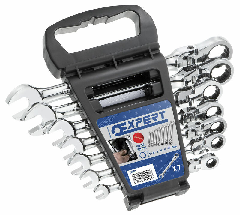 EXPERT set of 7 articuled ratchet combination wrenches