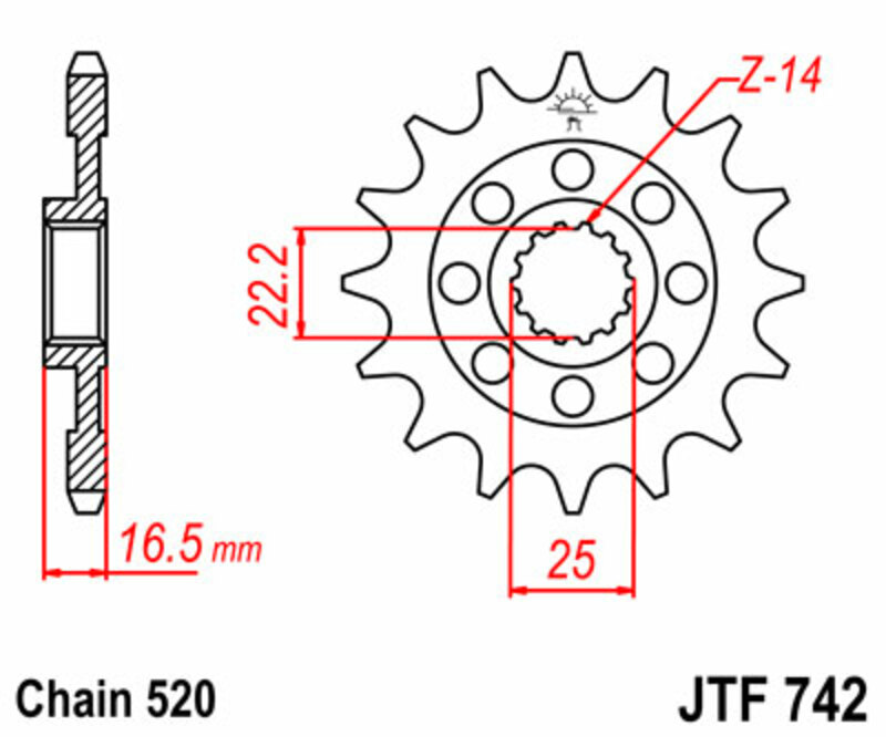 JT SPROCKETS Pignon acier standard 742 - 520