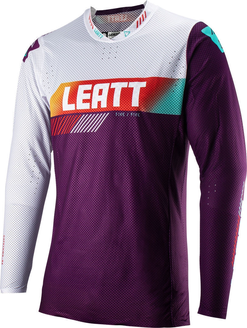 Leatt 5.5 Ultraweld Contrast Maillot de motocross, blanc-pourpre, taille S pour Hommes