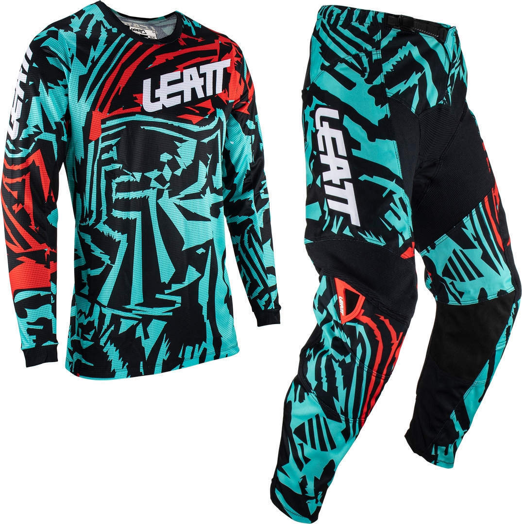 Leatt 3.5 Zebra Youth Motocross Jersey and Pants Set, black-blue, Size S, black-blue, Size S