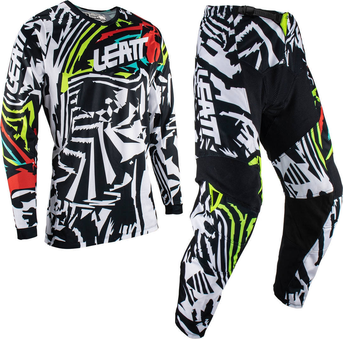 Leatt 3.5 Zebra Kids Motocross Jersey and Pants Set, black-white, Size 2XS, black-white, Size 2XS