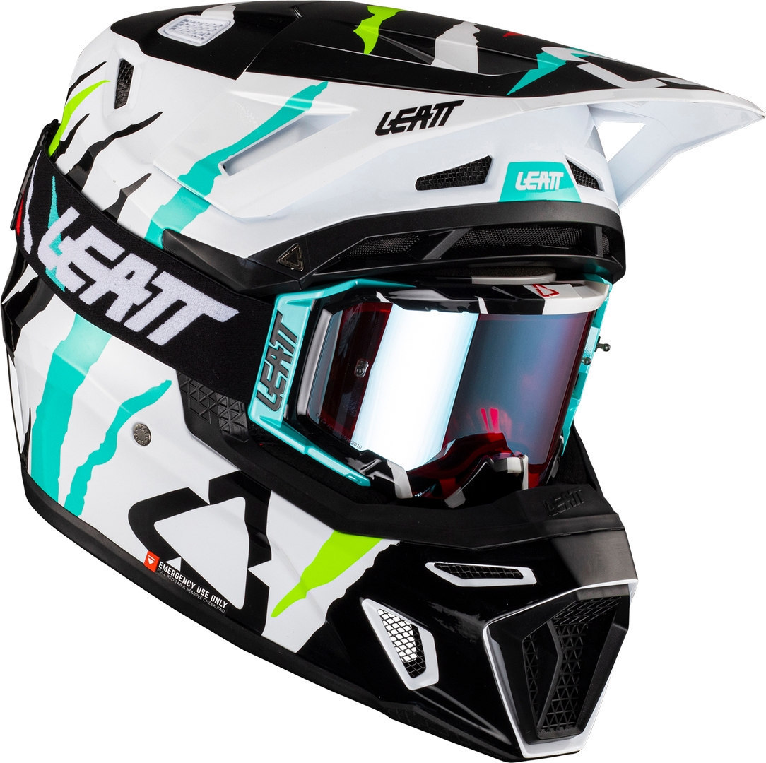 Leatt 8.5 Tiger Motocross Helmet with Goggles, black-white-red-green, Size XS, black-white-red-green, Size XS
