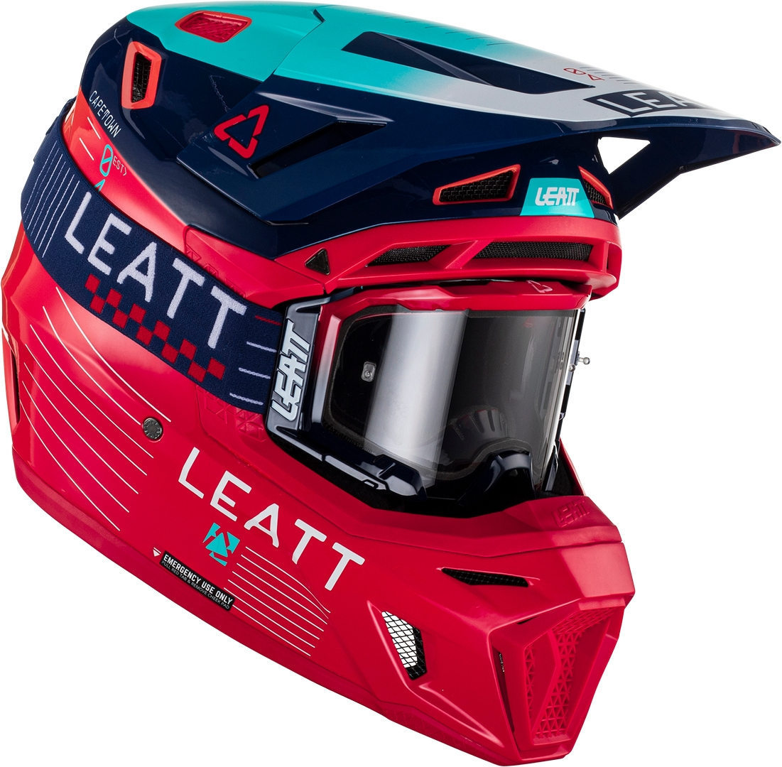 Leatt 8.5 Royal Casque de motocross avec lunettes, rouge-bleu, taille 2XL pour Hommes