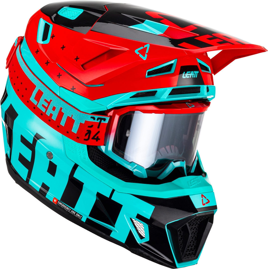 Leatt 7.5 Tricolor Motocross Helmet with Goggles, red-blue, Size XS, red-blue, Size XS