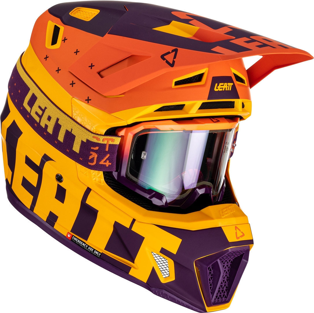 Leatt 7.5 Tricolor Motocross Helmet with Goggles, orange, Size XS, orange, Size XS