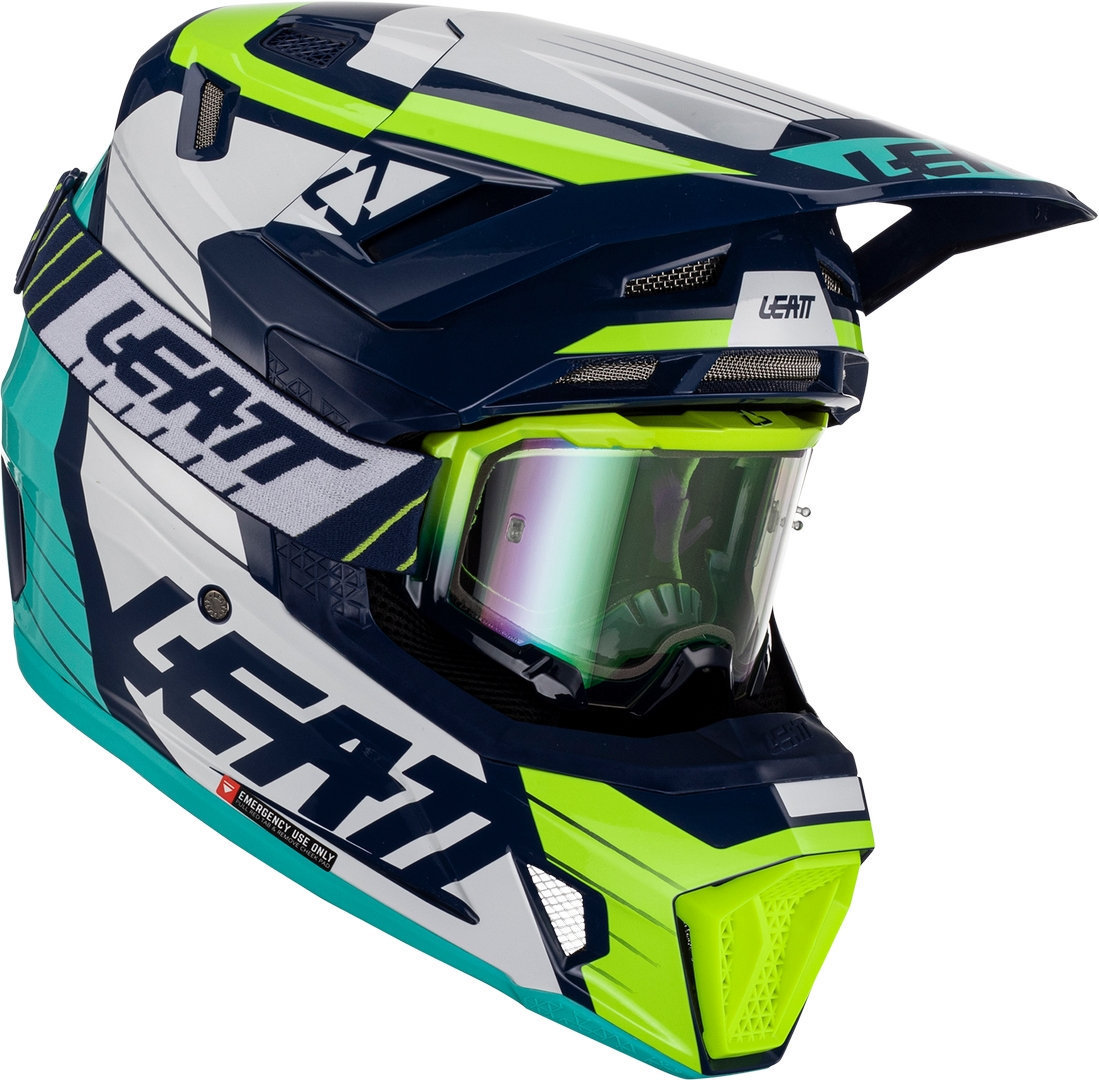 Leatt 7.5 Citrus Motocross Helmet with Goggles, green-blue, Size XS, green-blue, Size XS