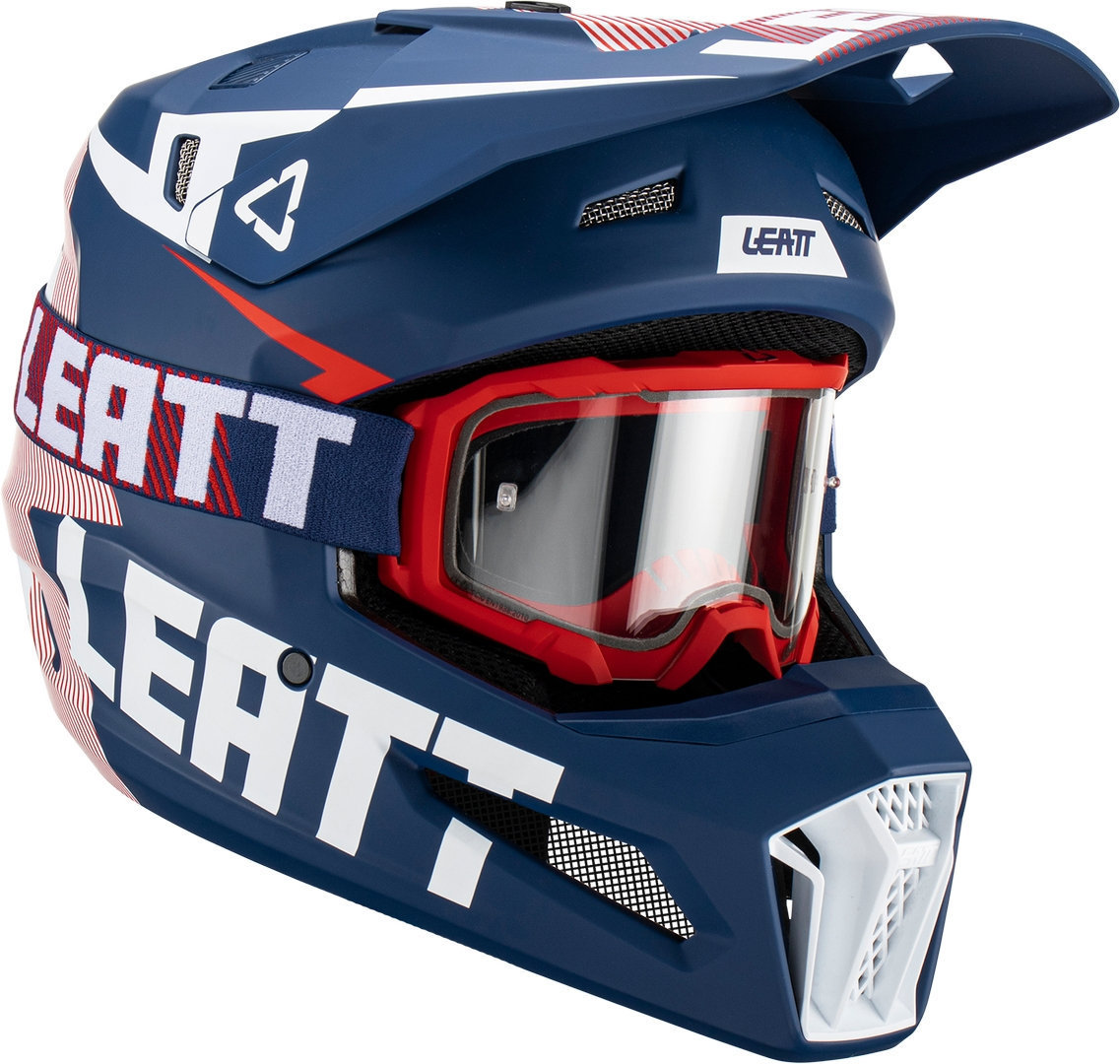 Image of Leatt 3.5 Bolt Casco da motocross con occhiali, bianco-turchese-blu, dimensione M