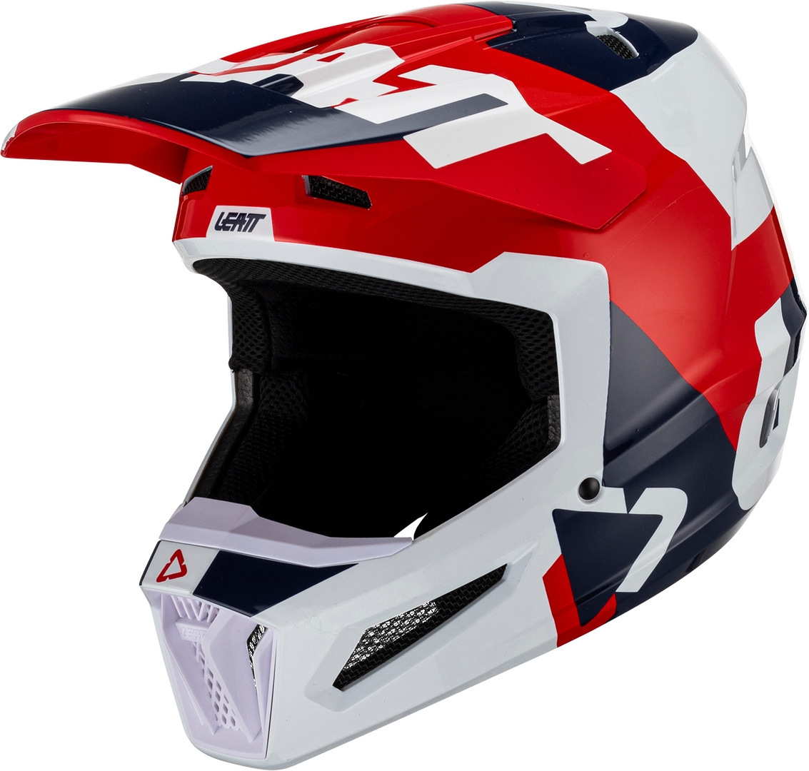 Leatt 2.5 Tricolor Motocross Helmet, white-red-blue, Size S, white-red-blue, Size S