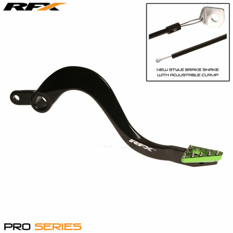 RFX Pro ST Rear Brake Lever (Black/Green) - Kawasaki KX250, black