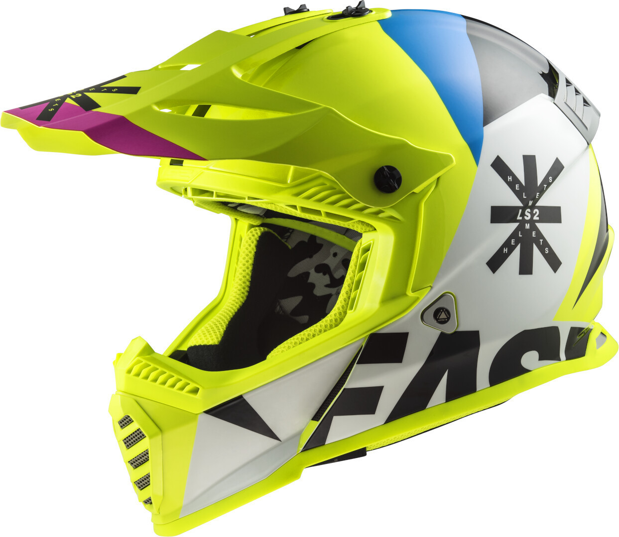 LS2 MX437 Fast Heavy Evo Motocross hjelm, hvid-blå-gul, størrelse 2XL